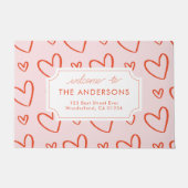 Herz - rosa und rote Familienadresse Fußmatte (Vorderseite)