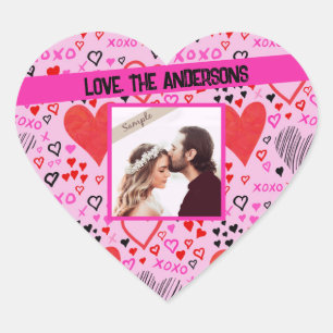 Herz, rosa XOXO-Muster, Foto für Personalisierte N Herz-Aufkleber