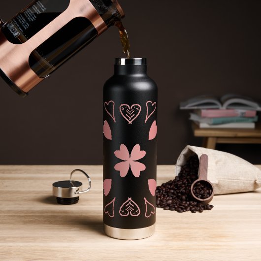 Herz-Rose Gold Muster Trinkflasche (Kaffee)