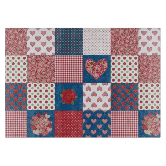 Herz, Rose Imitate Patchwork Glas-Schneidebrett Schneidebrett (Vorderseite)