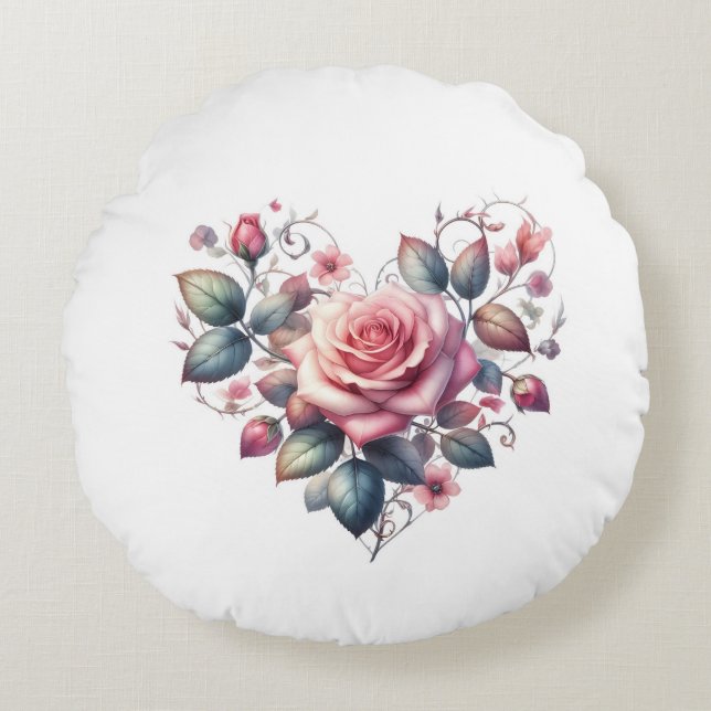 Herz-Rose Rundes Kissen (Vorderseite)