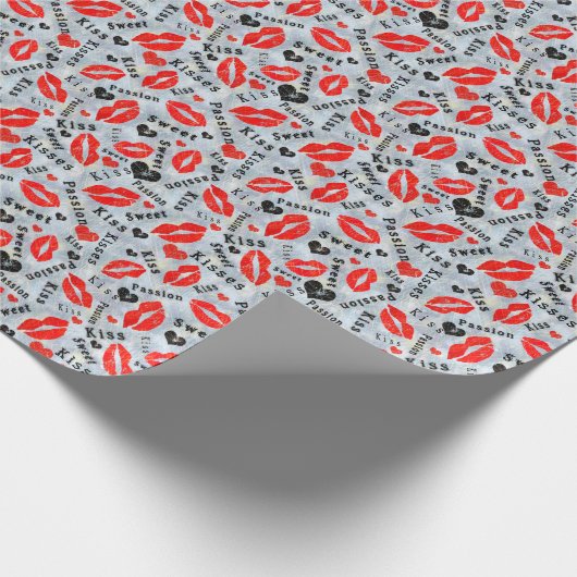 Herz, rot, schwarz, Lippendrucke, Kuss Geschenkpapier (Ecke)