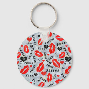 Herz, rot, schwarz, Lippendrucke, Kuss Schlüsselanhänger