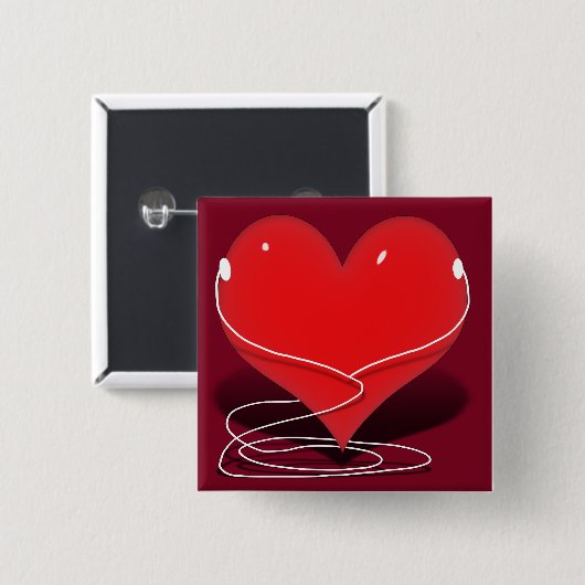 Herz - Rotes Herz mit Ohrknospen Button (Vorne & Hinten)