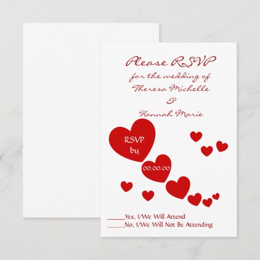 Herz RSVP Karte (Vorne/Hinten)