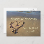 Herz Sandstrand Save the Date Postkarte (Vorne/Hinten)