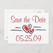 Herz Save the Date Ankündigungspostkarte (Vorne/Hinten)