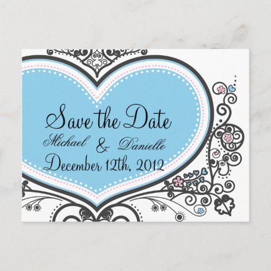 Herz Save the Date Postkarte (Vorderseite)