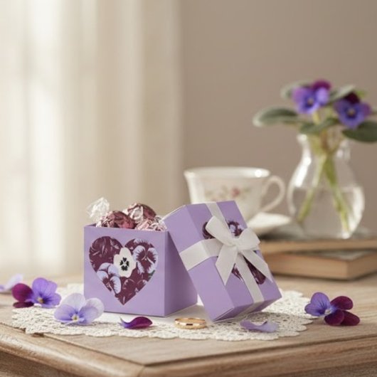 Herz-Schachtel mit Veilchen Geschenkschachtel