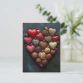 Herz Schokolade und Pralinen Valentinstag Postkarte (Stehend Vorderseite)