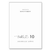 Herz Schrift Hochzeit Platzkarte mit Gastnamen Tischnummer (Vorderseite)