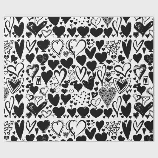 Herz-, Schwarz-, Schwarz- und Weiß-Muster Geschenkpapier (Flach)
