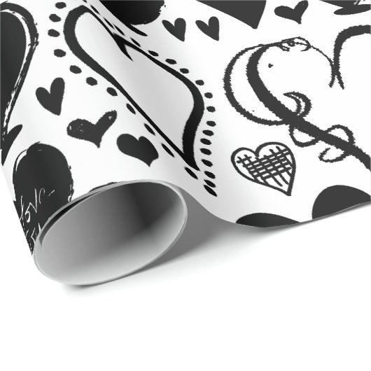 Herz-, Schwarz-, Schwarz- und Weiß-Muster Geschenkpapier (Rolleneckpunkt)