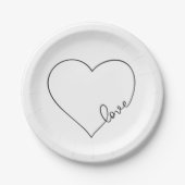 Herz Schwarz-weiße Hochzeit Brautparty Minimalisti Pappteller (Vorderseite)