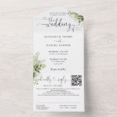 Herz Script Greenery Floral QR Code Wedding All In One Einladung (Innen Boden)