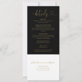 Herz-Script schwarz und Gold in einer Hochzeit Einladung (Rückseite)