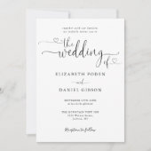 Herz-Script Schwarz-Weiß QR Code Hochzeit Einladung (Vorderseite)