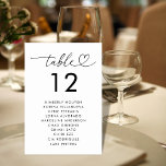 Herz-Script-Sittscharakter Namen Minimale Hochzeit Tischnummer<br><div class="desc">Erstellen Sie einen stilvollen und organisierten Empfang mit dieser Heart Script Seating Chart Names Minimal Wedding Tischnummer. Mit seiner eleganten Herzschrift fügt diese Tischnummer Ihrer Hochzeitsdekoration eine Touch von Romantik und Eleganz hinzu. Es ist perfekt für moderne oder minimalistische Hochzeiten geeignet und ermöglicht es den Gästen, bequem Platz zu finden...</div>