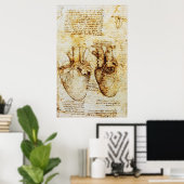 Herz, seine Blutgefäße, Leonardo Da Vinci, Sepia Poster (Heimbüro)