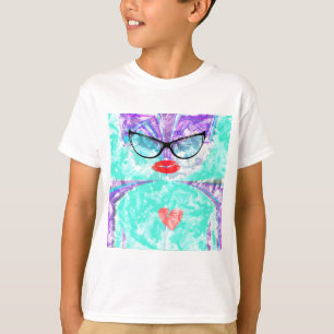 Herz Selfie Whimsical-Porträt Türkiser Hintergrund T-Shirt