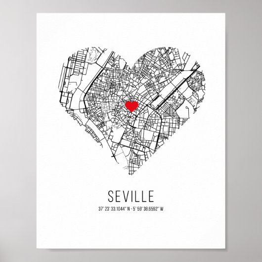 Herz Sevilla Stadtkarte (Spanien) Poster (Vorne)