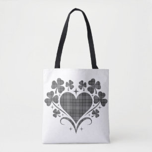 Herz-Shamrock-Kariert Grau Tartan Klee Tasche