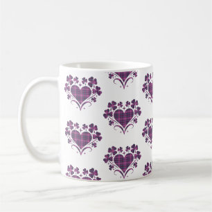 Herz-Shamrock-Kariert Lila Türkis Tartan Klee Kaffeetasse