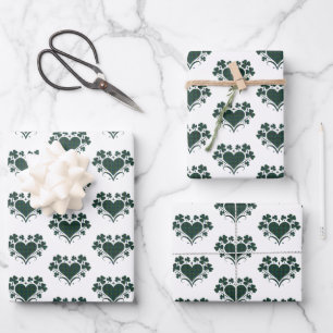Herz-Shamrock-Karo Blau Grün Tartan Klee Geschenkpapier Set
