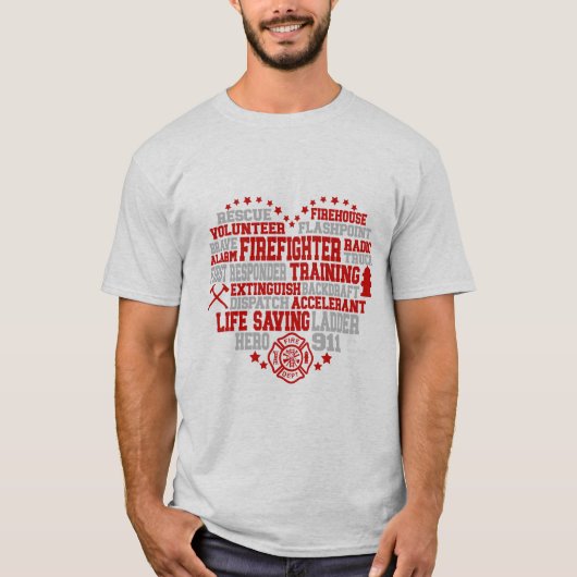 Herz-Shaped Firefighter Word Cloud T-Shirt (Vorderseite)