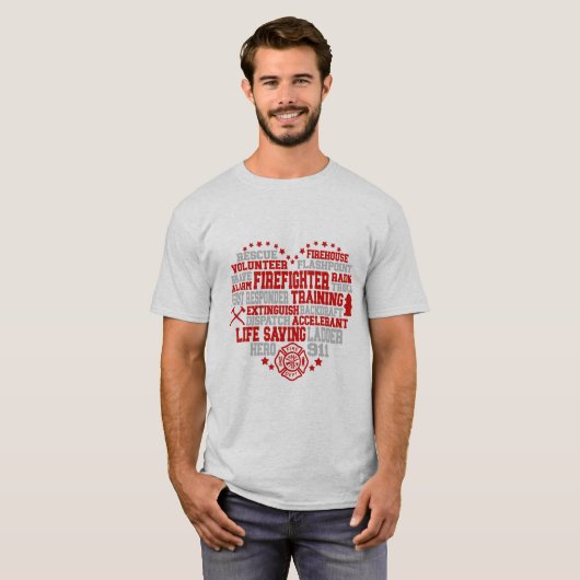 Herz-Shaped Firefighter Word Cloud T-Shirt (Vorne ganz)