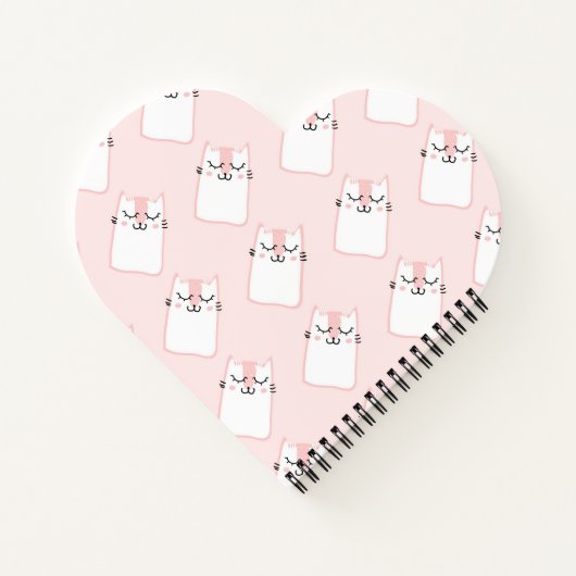 Herz-Shaped Pink Cat Pattern School Spiral Notizblock (Rückseite)