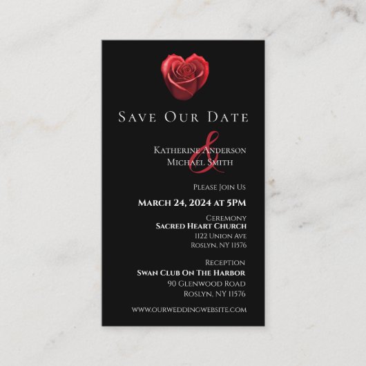 Herz-Shaped Rote Rose-Save the Date- Visitenkarte (Vorderseite)