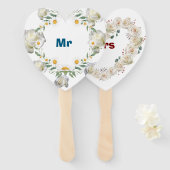 Herz-Shaped Wedding Hand Fans - Mr & Mrs Floral D Fächer (Vorne und Hinten)