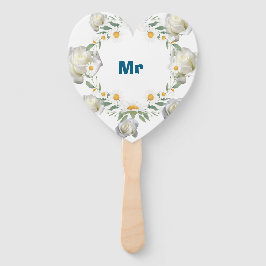 Herz-Shaped Wedding Hand Fans - Mr & Mrs Floral D Fächer