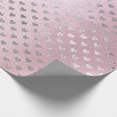 Herz Silver Glam Pink Rose Pastel Shiny Geschenkpapier (Ecke)