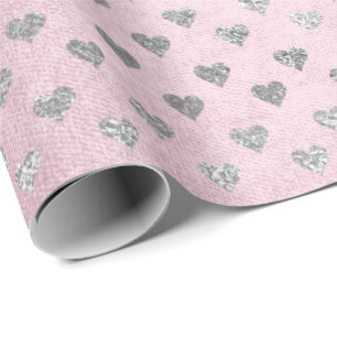 Herz Silver Glam Pink Rose Pastel Shiny Geschenkpapier