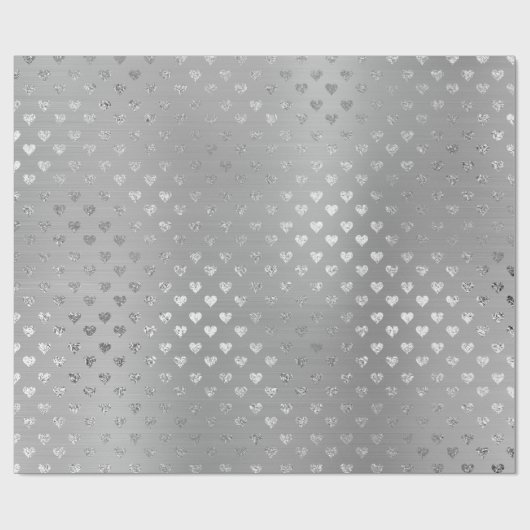 Herz Silver Gray Metallic Monochromatisches Glam Geschenkpapier (Flach)