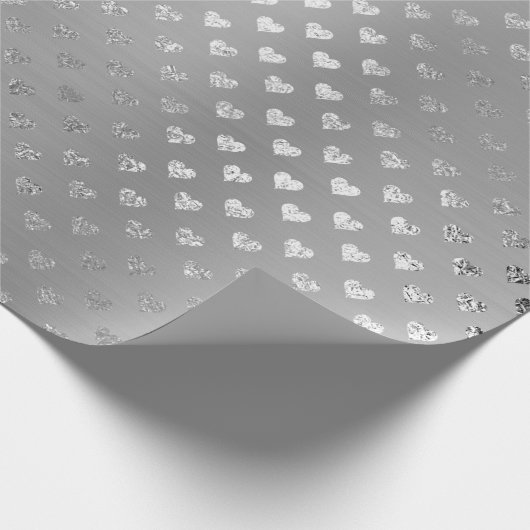 Herz Silver Gray Metallic Monochromatisches Glam Geschenkpapier (Ecke)