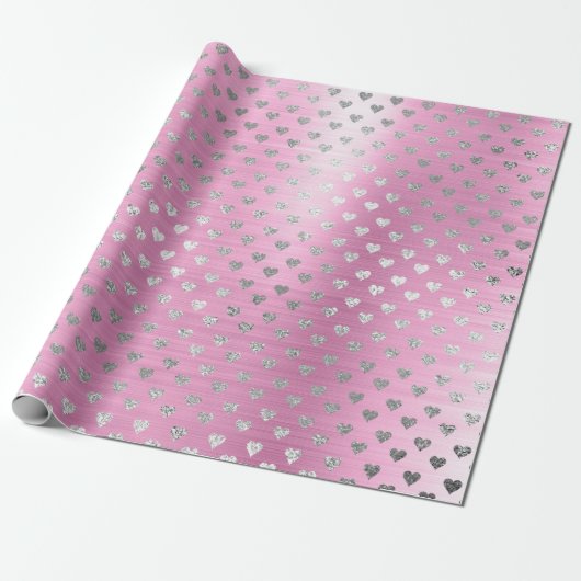 Herz Silver Gray Metallic Pink Rose Blush Geschenkpapier (Ungerollt)