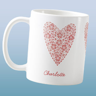 Herz Skandinavisch Personalisiert Rot Weiß Kaffeetasse
