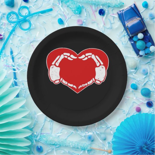 Herz Skeleton Hände Gothic Valentine Red Classic Pappteller (Party)