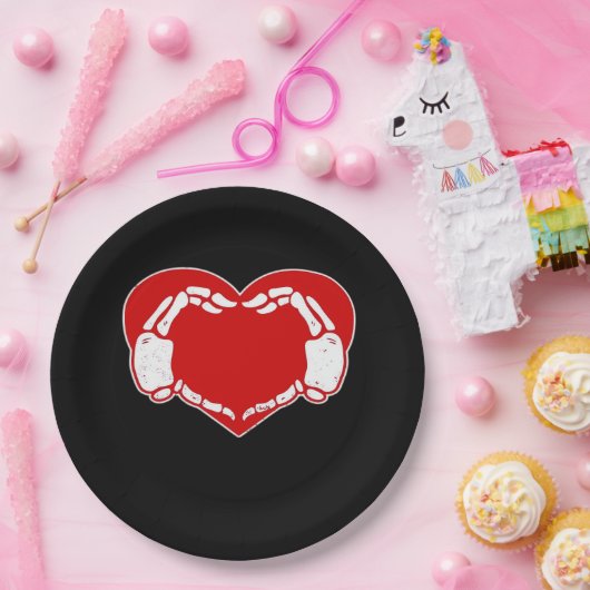 Herz Skeleton Hände Gothic Valentine Red Classic Pappteller (Party)