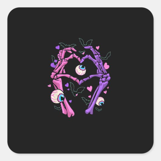 Herz Skeleton Hands - Halloween Pastel Goth Eyeba Quadratischer Aufkleber (Vorderseite)