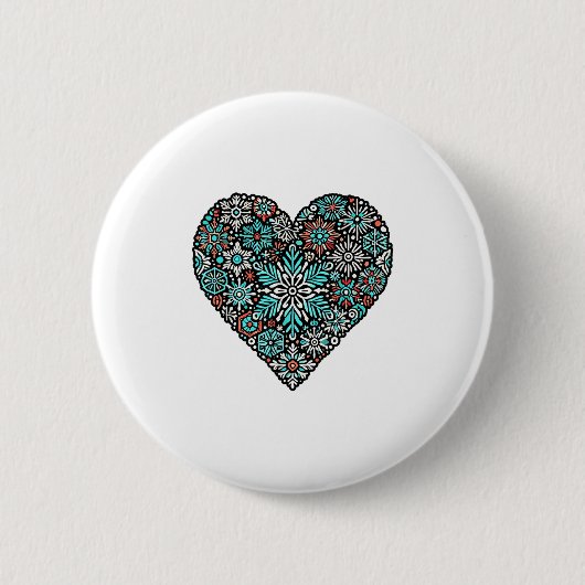 Herz Snowflakes Snowboarden Skifahren Weihnachten Button (Vorderseite)