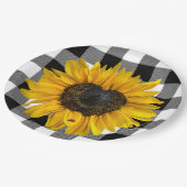 Herz Sonnenblume Ladybug auf Buffalo Kariert Pappteller (Schrägansicht)