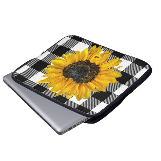 Herz Sonnenblume mit Ladybug Laptopschutzhülle (Vorne Knopf)