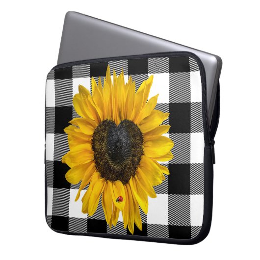 Herz Sonnenblume mit Ladybug Laptopschutzhülle (Vorderseite Links)