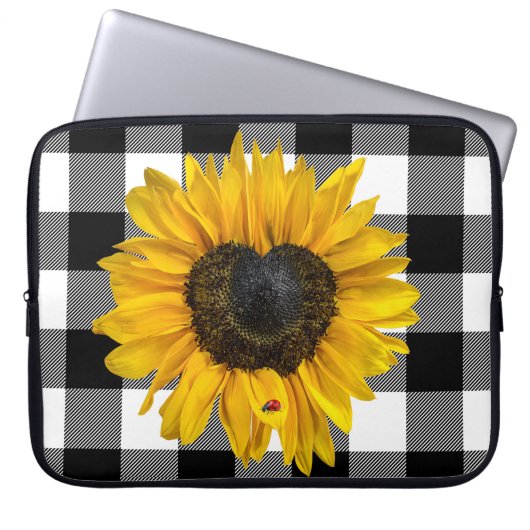 Herz Sonnenblume mit Ladybug Laptopschutzhülle (Vorderseite)