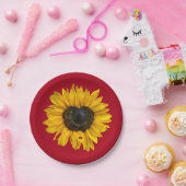 Herz Sonnenblume mit Ladybug On Red Pappteller (Party)