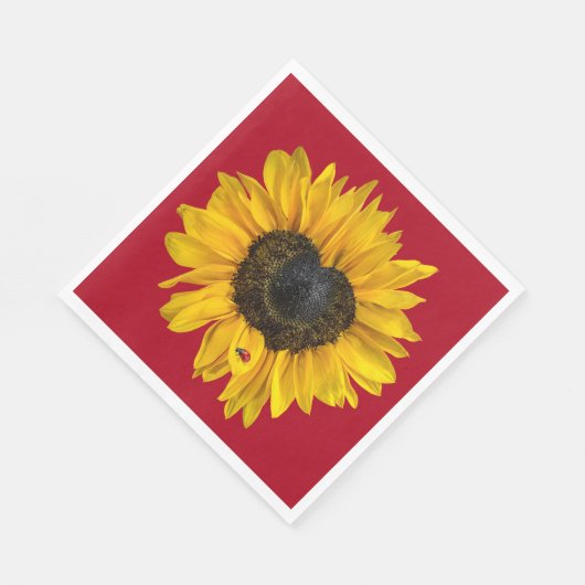 Herz Sonnenblume mit Ladybug On Red Serviette (Ecke)